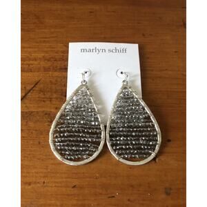 Marlyn Schiff Silver Teardrop Black Druzy Beads Dangle Drop Earrings Hook NWOT